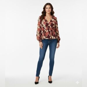NWOT Velvet Heart Burgundy and Pink Chain Print Blouse